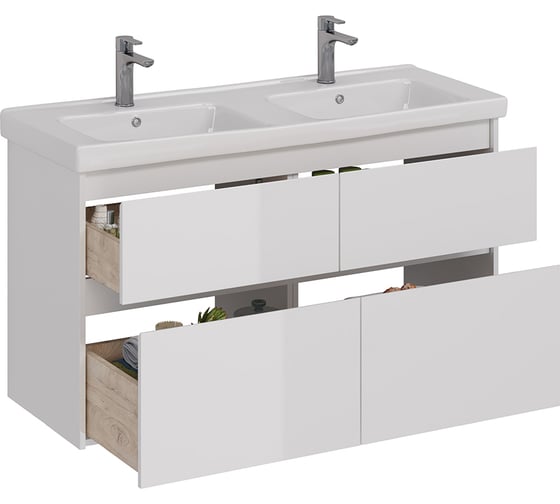 Тумба Lemark COMBI 125 см под 2 раковины, подвесная/напольная,4 ящика, цвет корпуса, фасада: Белый глянец LM03C125T