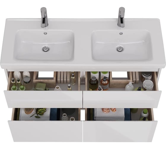 Тумба Lemark COMBI 125 см под 2 раковины, подвесная/напольная,4 ящика, цвет корпуса, фасада: Белый глянец LM03C125T
