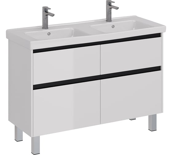 Тумба Lemark COMBI 125 см под 2 раковины, подвесная/напольная,4 ящика, цвет планки: Чёрный, цвет корпуса, фасада: Белый глянец LM03C125T-black