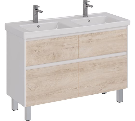 Тумба Lemark COMBI 125 см под 2 раковины, подвесная/напольная,4 ящика, цвет фасада: Дуб кантри, цвет корпуса: Белый глянец LM03C125T-dub
