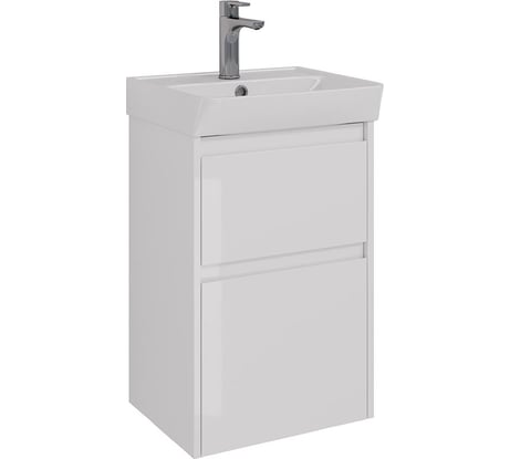 Тумба Lemark COMBI 45 см под 1 раковину, подвесная/напольная, 2 ящика, цвет корпуса, фасада: Белый глянец LM03C45T