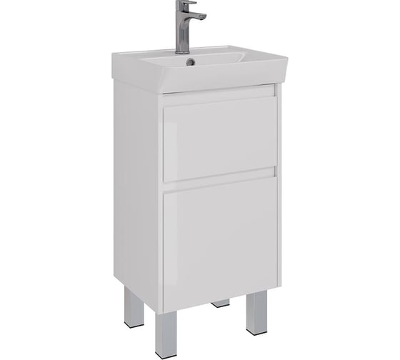 Тумба Lemark COMBI 45 см под 1 раковину, подвесная/напольная, 2 ящика, цвет корпуса, фасада: Белый глянец LM03C45T