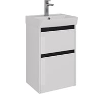 Тумба Lemark COMBI 45 см под 1 раковину, подвесная/напольная, 2 ящика, цвет планки: Чёрный, цвет корпуса, фасада: Белый глянец LM03C45T-black