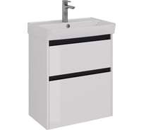 Тумба Lemark COMBI 60 см под 1 раковину, подвесная/напольная, 2 ящика, цвет планки: Чёрный, цвет корпуса, фасада: Белый глянец LM03C60T-black