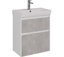 Тумба Lemark COMBI 60 см под 1 раковину, подвесная/напольная, 2 ящика, цвет фасада: Бетон, цвет корпуса: Белый глянец LM03C60T-Beton