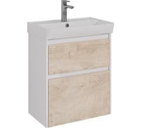 Тумба Lemark COMBI 60 см под 1 раковину, подвесная/напольная, 2 ящика, цвет фасада: Дуб кантри, цвет корпуса: Белый глянец LM03C60T-dub