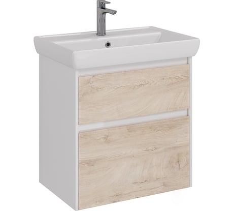Тумба Lemark COMBI 70 см под 1 раковину, подвесная/напольная, 2 ящика, цвет фасада: Дуб кантри, цвет корпуса: Белый глянец LM03C70T-dub