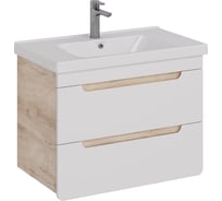 Тумба Lemark OLIVIA 80 см под 1 раковину, подвесная, 2 ящика, цвет корпуса: Дуб кантри, цвет фасада: Белый глянец LM08OL80T