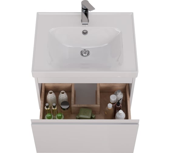 Тумба Lemark VEON MINI 60 см под 1 раковину, подвесная,1 ящик, цвет корпуса, фасада: Белый глянец LM02VM60T