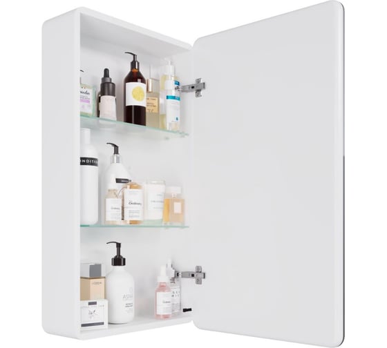 Шкаф зеркальный Lemark ELEMENT 45x80 см, 1 дверный, петли справа, с подсветкой, с розеткой, цвет корпуса белый LM45ZS-E