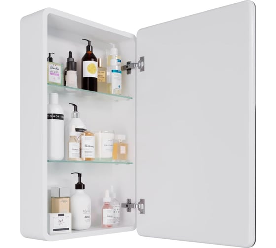 Шкаф зеркальный Lemark ELEMENT 50x80 см, 1 дверный, петли справа, с подсветкой, с розеткой, цвет корпуса белый LM50ZS-E