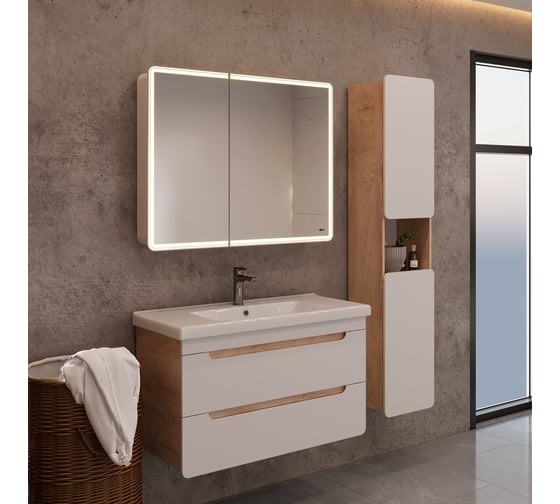 Шкаф зеркальный Lemark ELEMENT 90x80 см, с подсветкой, с розеткой, цвет корпуса белый LM90ZS-E
