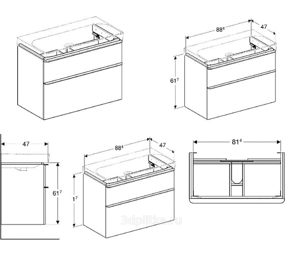 Шкафчик для раковины GEBERIT Smyle Square 90 см 00000072195 500.354.00.1