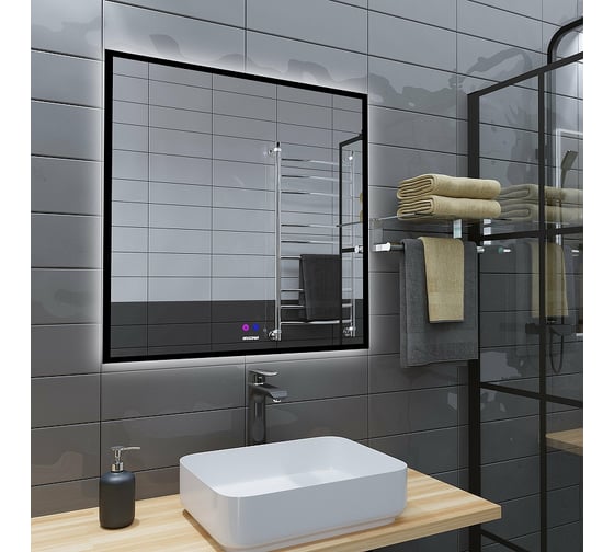 Зеркало Grossman PRAGMA-норма BLACK (800x800x45) LED с сенсорным выключателем и подогревом 1880802