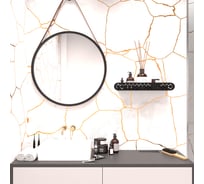 Полка для ванной комнаты INCANTOMETALLICO Diamante platino с крючками 46x10x6 см, металлическая черная, без сверления на липучках сота platino черная с крючками 1 шт