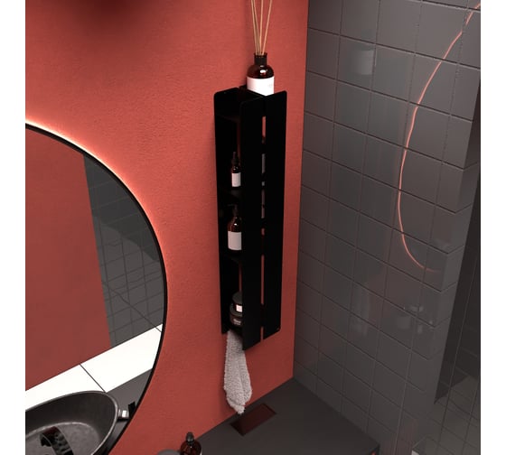 Полка для ванной комнаты INCANTOMETALLICO Tesoro piccolo 75x15x10, навесная, с крючками, металлическая, черная tesoro piccolo черная