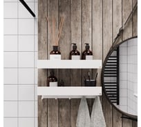 Полки для ванной комнаты INCANTOMETALLICO Rubino 45x10x6 см, набор 2 шт с крючками, белые без сверления на липучках rubino белые 2 шт полка + крючки
