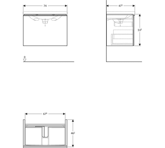 Шкафчик под раковину GEBERIT 500.611.JL.2 Acanto 740x535x476 мм 00000058412