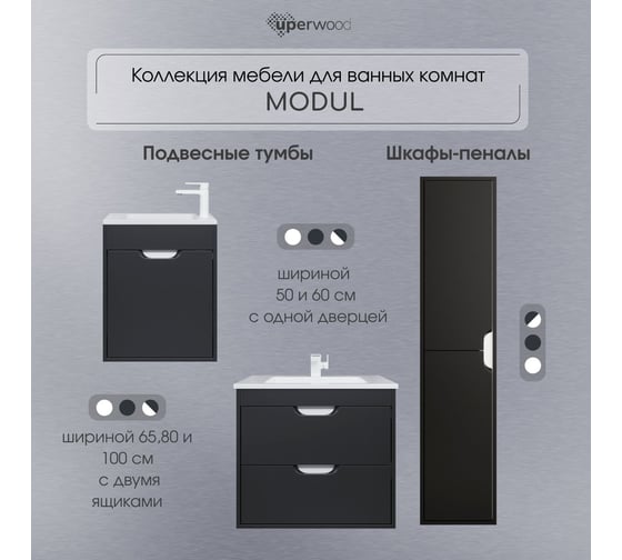Шкаф-пенал для ванной Uperwood Modul_33х36х150 см, подвесной, с дверцами, матовый черный 2930205301