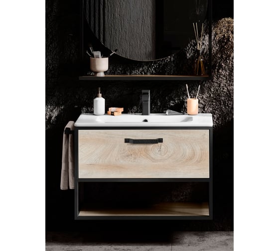 Тумба-умывальник Лофт 80 AQUATON Фабрик Дуб Эндгрейн 00061043 1A242401LTDU0 1