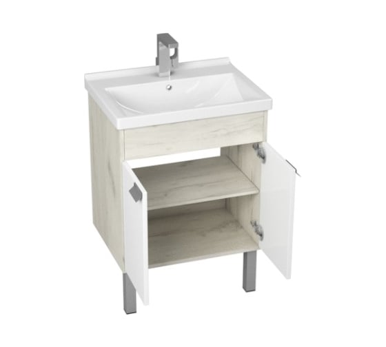 Тумба AQUATON Флай 60 белый, дуб крафт, Умывальник Миранда-60 00056766