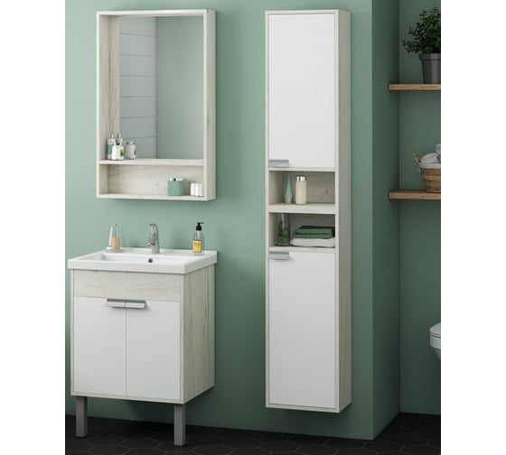 Тумба AQUATON Флай 60 белый, дуб крафт, Умывальник Миранда-60 00056766