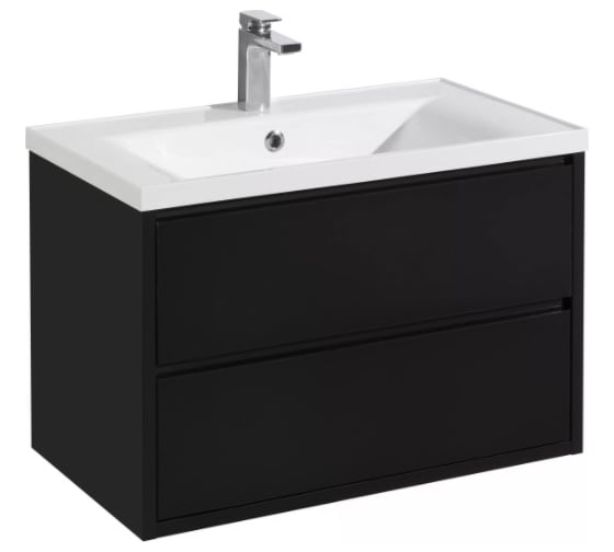 Тумба AQUATON РИМИНИ 80 черный глянец, раковина VICTORIA-N 800х460 NEW 00062230
