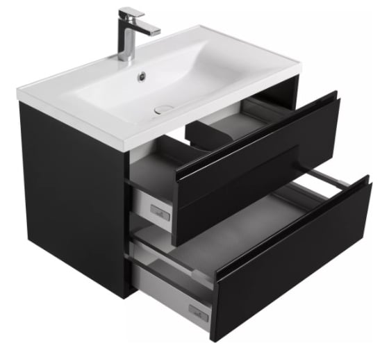 Тумба AQUATON РИМИНИ 80 черный глянец, раковина VICTORIA-N 800х460 NEW 00062230