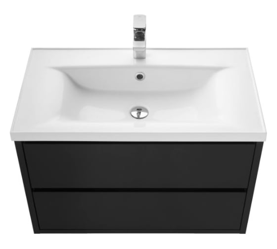 Тумба AQUATON РИМИНИ 80 черный глянец, раковина VICTORIA-N 800х460 NEW 00062230