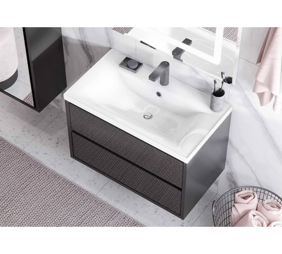 Тумба AQUATON РИМИНИ 80 черный глянец, раковина VICTORIA-N 800х460 NEW 00062230