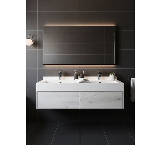 Тумба Сакура 120 AQUATON Ольха Наварра/Белый глянец Раковина Сакура 1200 00055977 1A219701SKW80 1