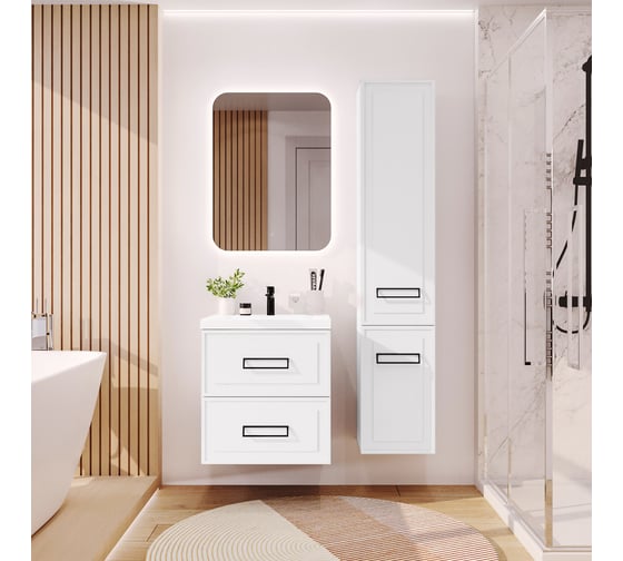 Подвесная тумба под раковину ИТАНА Pino 60 575x471x600 Белый матовый Soft touch 4657821041321