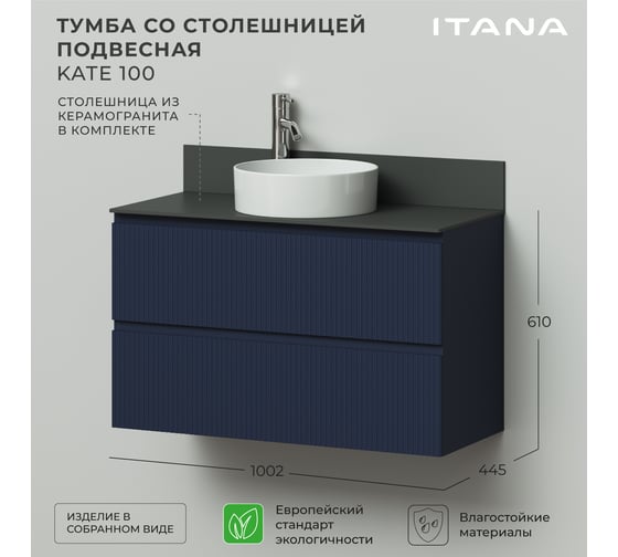 Тумба со столешницей подвесная ИТАНА Kate 100 1002x445x610 Океания 4657810334618