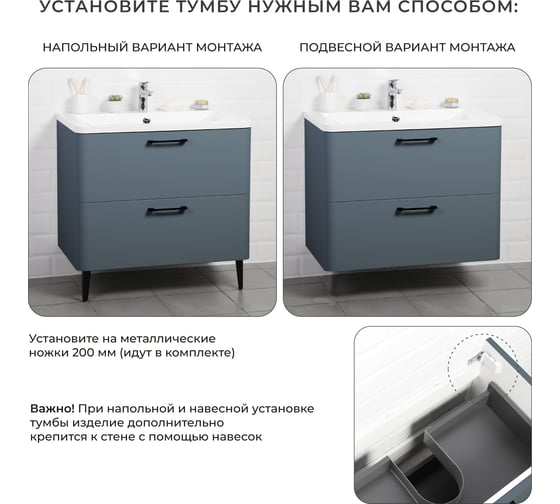 Тумба под раковину напольная ИТАНА Nais 80 2.0 789x453x750 Антрацит 4657810335011