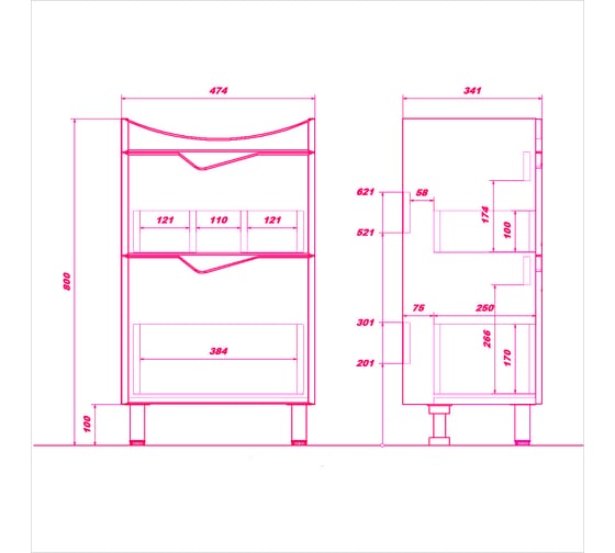 Тумба без раковины RUVANN YUTON 50 в ванную напольная Т.YUTON.П-50Н
