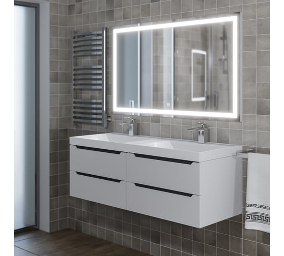 Подвесная тумба под двойную раковину для ванной uperwood Tanos 120x45x50 см, белая/графит, 4 ящика 2910203303