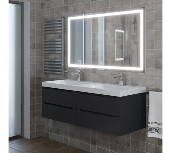 Подвесная тумба под двойную раковину для ванной uperwood Tanos 120x45x50 см, черная матовая, 4 ящика 2910203302