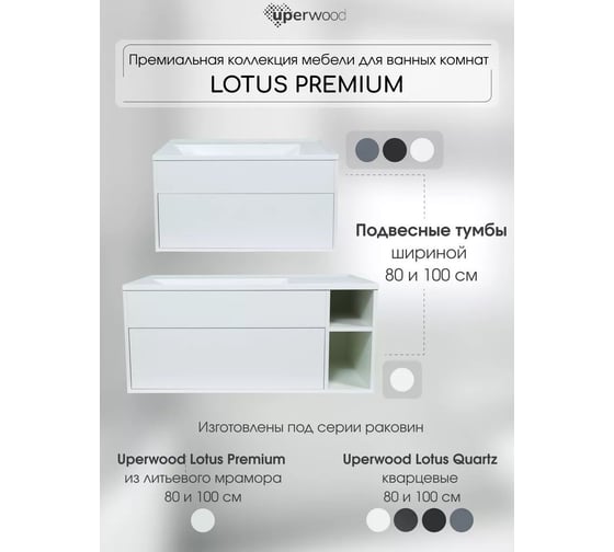 Подвесная тумба под раковину для ванной uperwood Lotus Premium 100x50x42 см, белая 39340205463