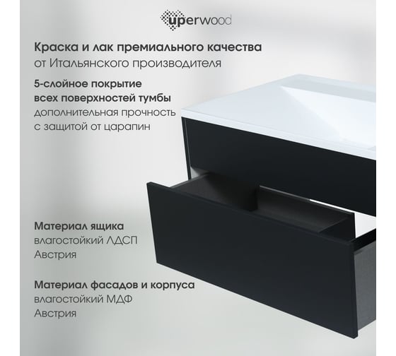 Подвесная тумба под раковину для ванной uperwood Lotus Premium 80x50x42 см, черная 39340205461