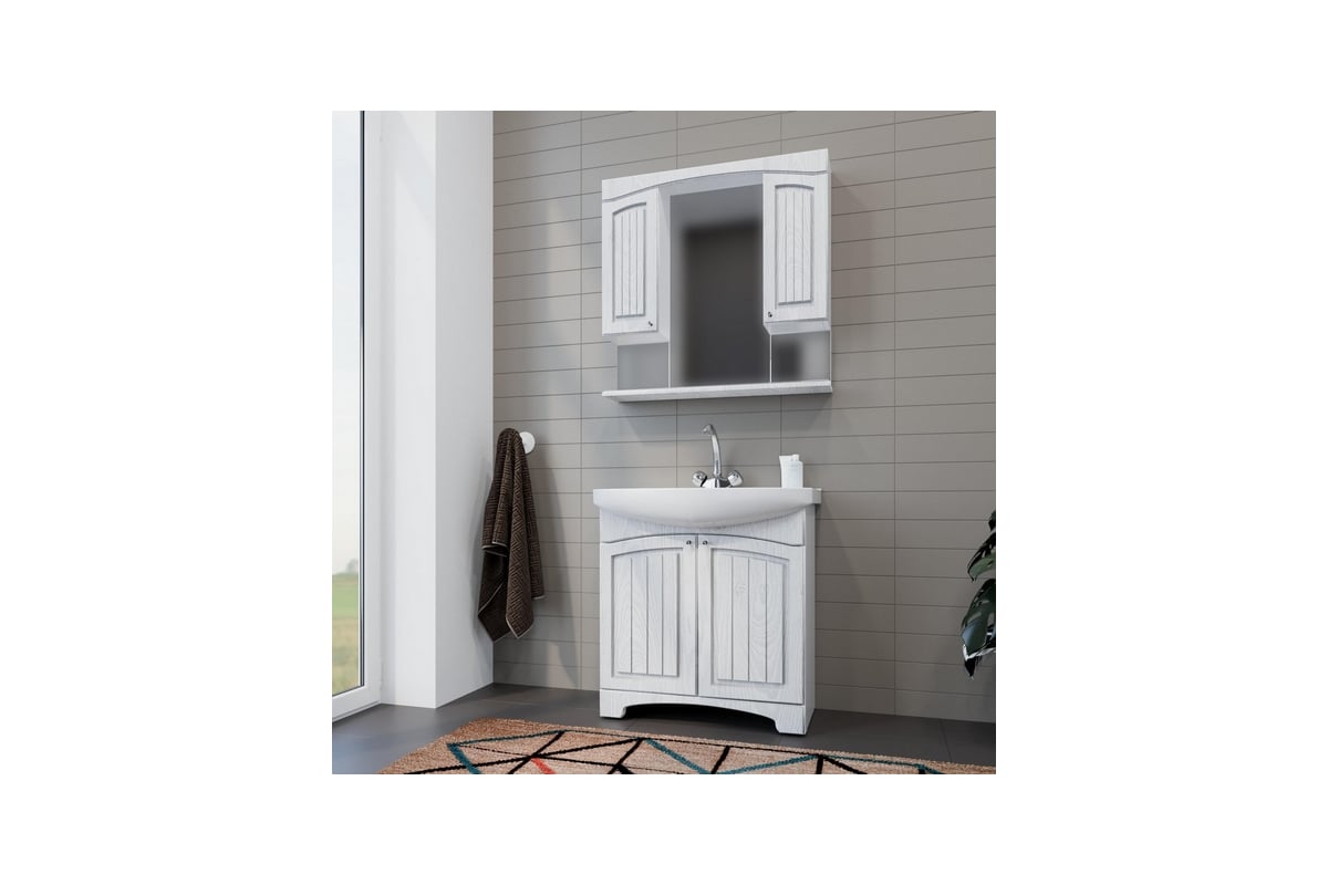 Тумба для ванной комнаты Mixline КРИТ-75 патина серебро, под умывальник ...