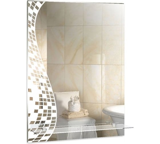 Зеркало mixline Пиксели 535х750 с полкой, пескоструйный рисунок 537535