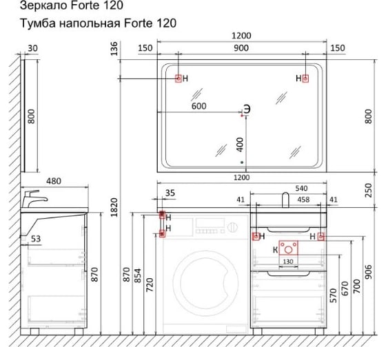 Зеркало RAVAL Forte 120 For.02.120/W