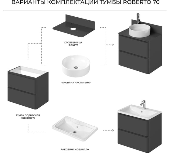 Тумба со столешницей подвесная ИТАНА Roberto 70 700х455х586мм, графит 4657810336193