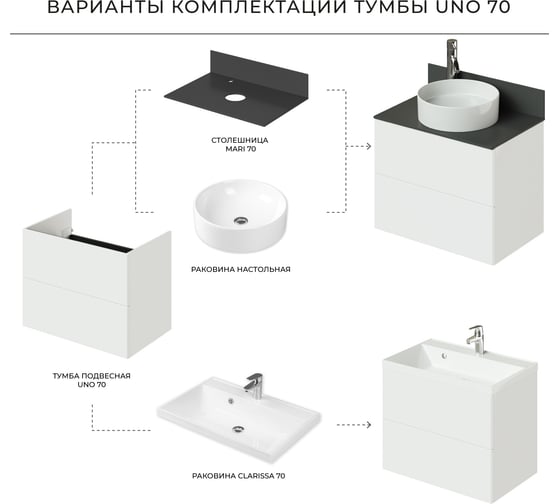 Тумба под раковину подвесная ИТАНА Uno 70 694х446х541 мм, белый глянец 4657810335752