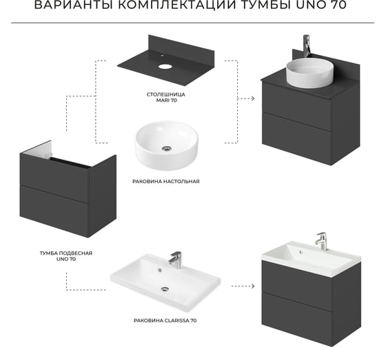 Тумба под раковину подвесная ИТАНА Uno 70 694х446х541 мм, графит 4657810335769
