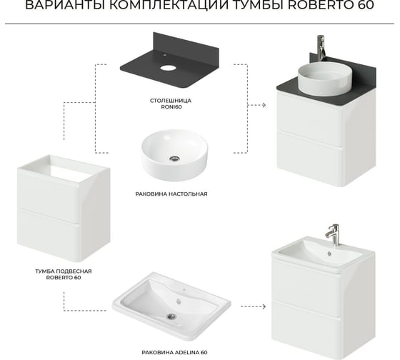 Тумба со столешницей подвесная ИТАНА Roberto 60 602х458х586мм, белый глянец 4657810336131