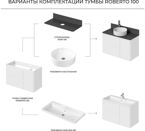 Тумба со столешницей подвесная ИТАНА Roberto 100 1005х458х586мм, белый глянец 4657810336117
