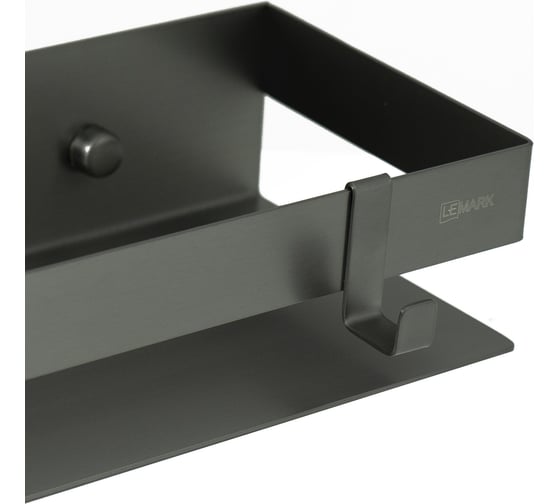 Полка для душа прямая LEMARK SHELF LINE 400 мм, из нержавеющей стали, с крючками, графит 9776054