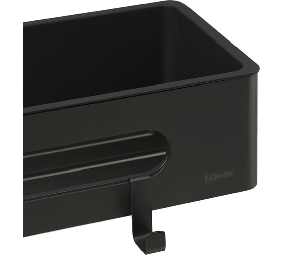 Полка для душа прямая LEMARK SHELF LINE из нержавеющей стали, с крючками, черный, вставка-пластик черный 9772044