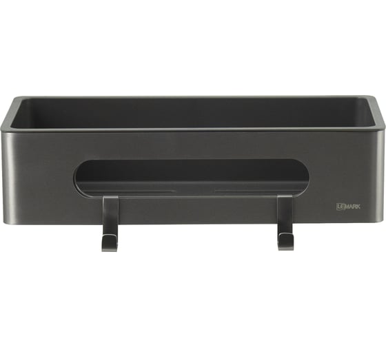 Полка для душа прямая LEMARK SHELF LINE из нержавеющей стали, с крючками, графит, вставка-пластик графит 9776045